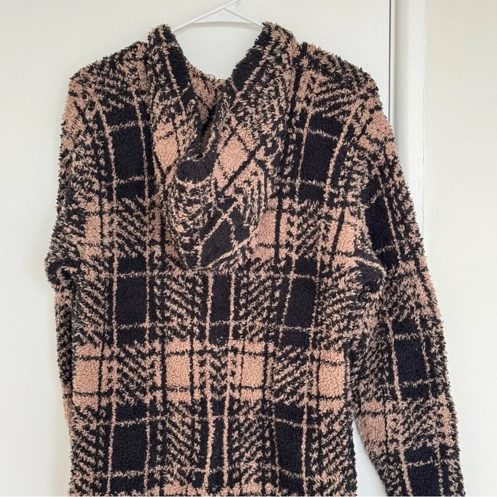 Skims Cozy Knit Jumpsuit Black Tan Houndstooth Hooded Loungewear Comfy Sz Medium
